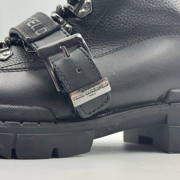 Karl Lagerfeld Paris Mens 13 Black Belted Leather Hiker Biker Boots NWOB main image 9